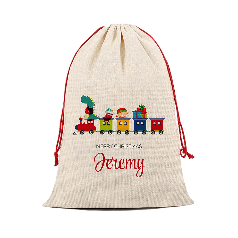 Thumbnail: Personalised Kid's Festive Train Christmas Sack
