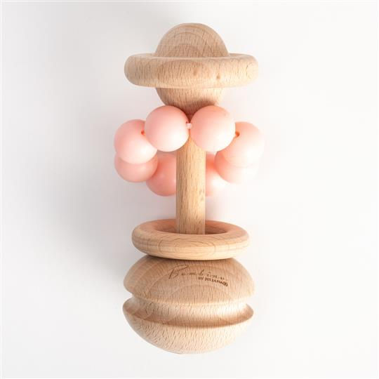 Thumbnail: Bambino Wooden & Silicone Baby Rattle with Teething Rings Toy - Pink