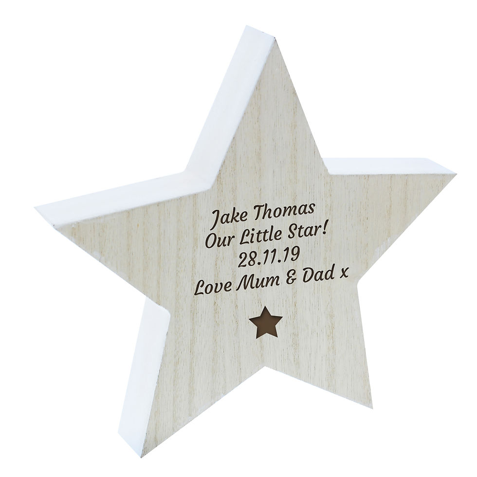 Thumbnail: Personalised Star Motif Rustic Wooden Star Decoration
