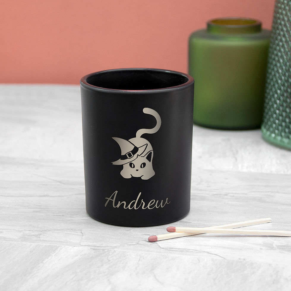 Thumbnail: Personalised Halloween Witches Cat Candle Holder