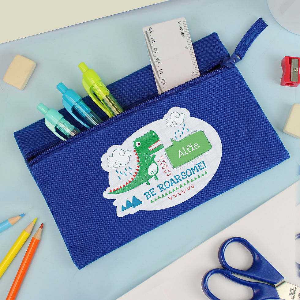Thumbnail: Personalised 'Be Roarsome' Dinosaur Blue Pencil Case