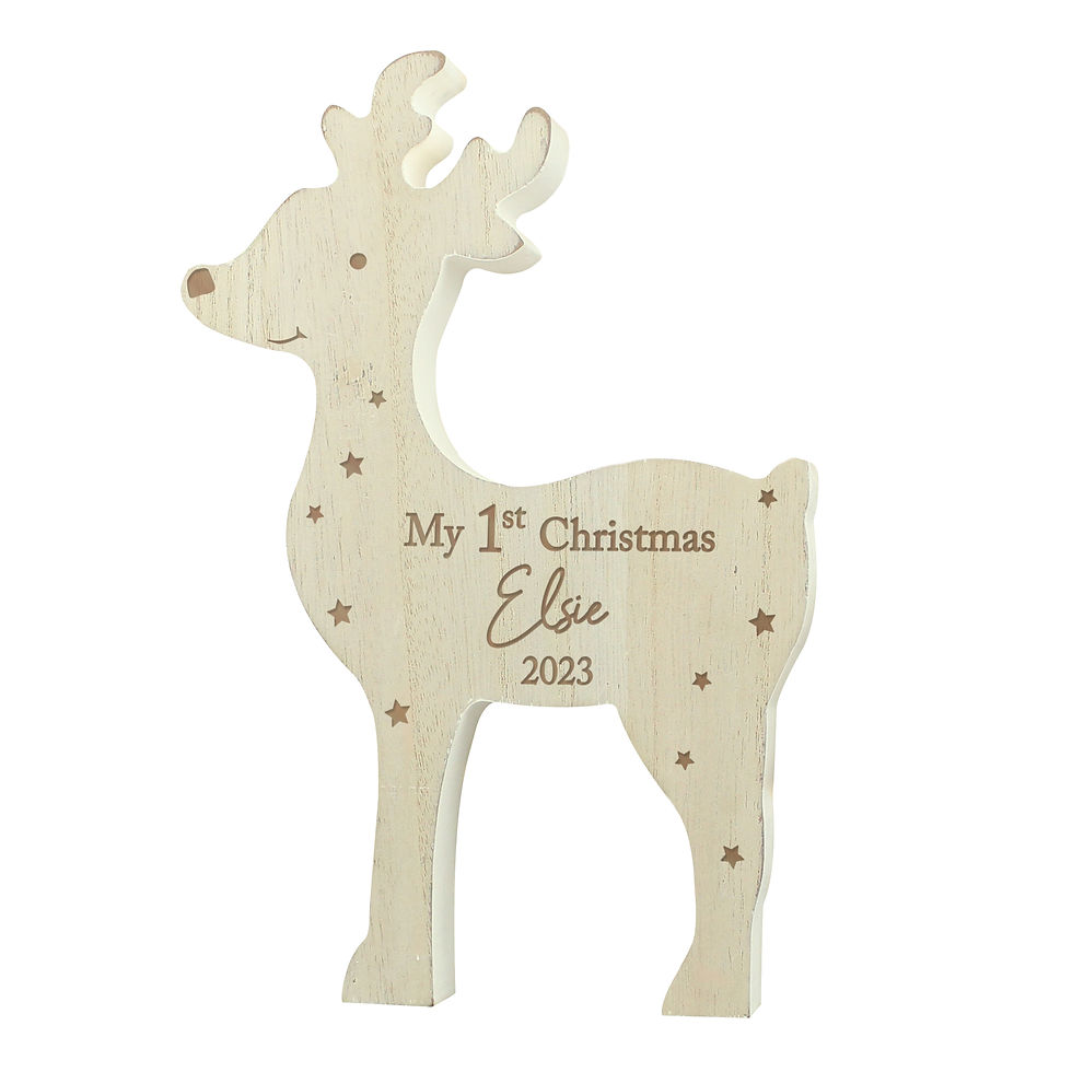 Thumbnail: Personalised '1st Christmas' Rustic Wooden Reindeer Decoration - Forever Cherished Gifts