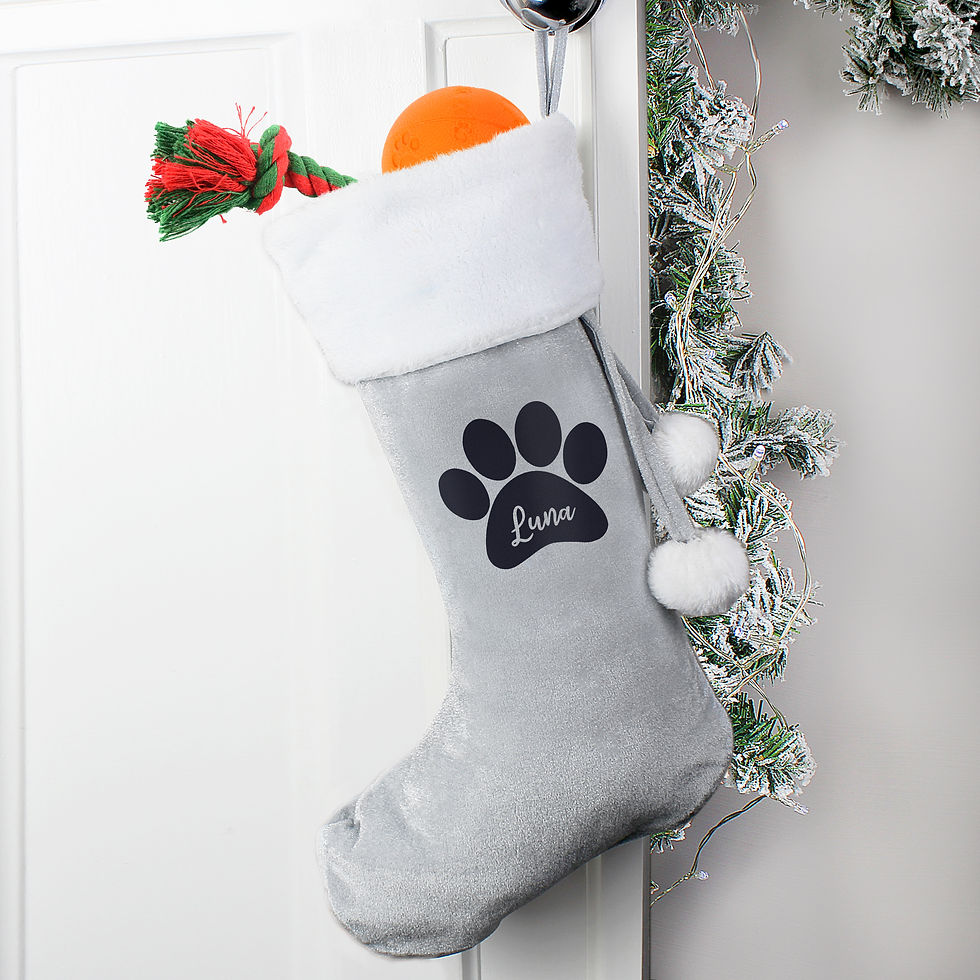 Personalised Pet Paw Print Silver Grey Stocking
