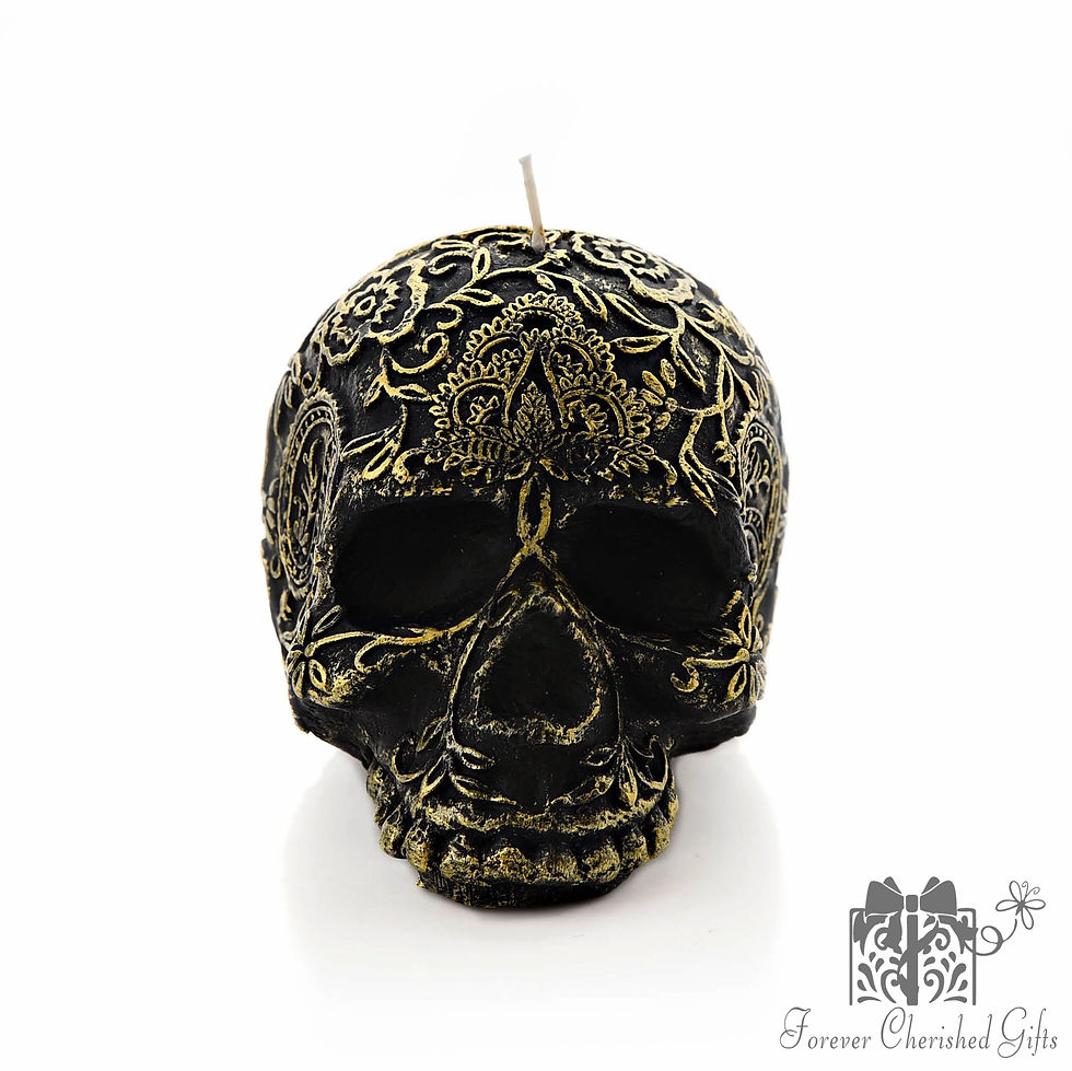 Thumbnail: Black & Gold Jacquard Gothic Skull Candle - Forever Cherished Gifts
