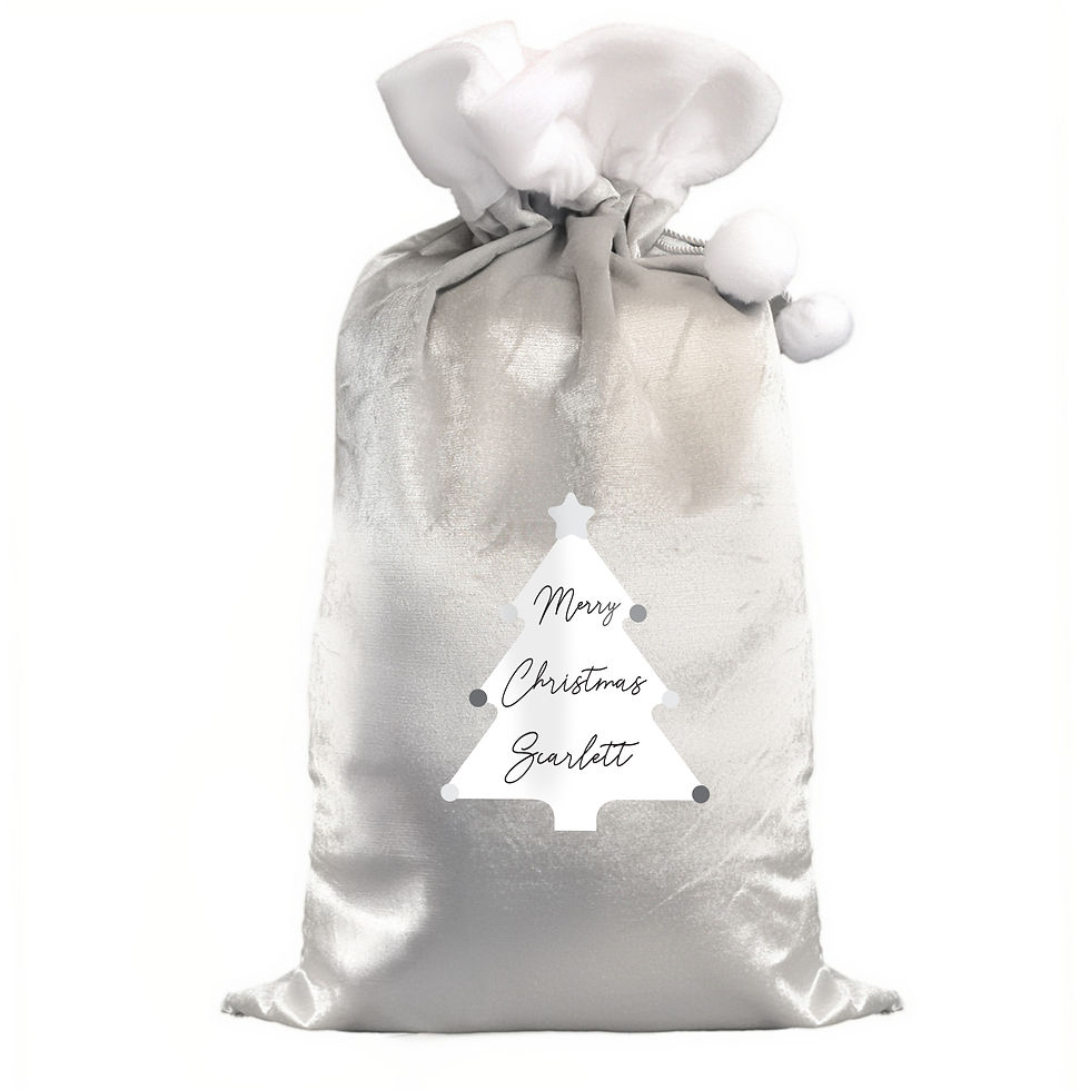 Thumbnail: Personalised Christmas Tree Luxury Silver Grey Pom Pom Sack