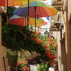 Colorful street scene, Aegina Port