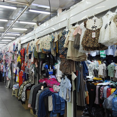 Apparel vendors, covered market, Skopje