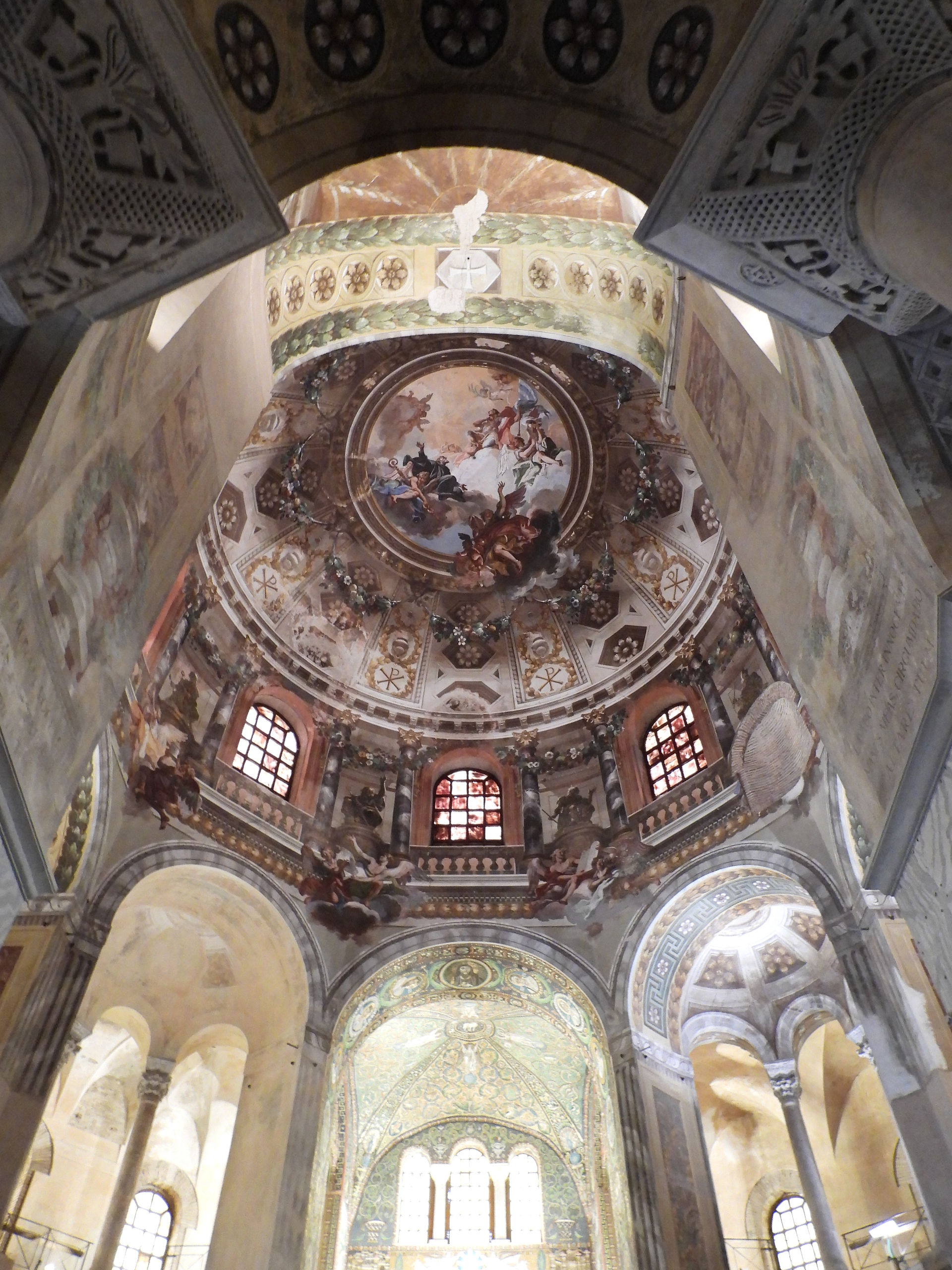 Dome illustration and travertine lantern, San Vitale Basilica, Ravenna