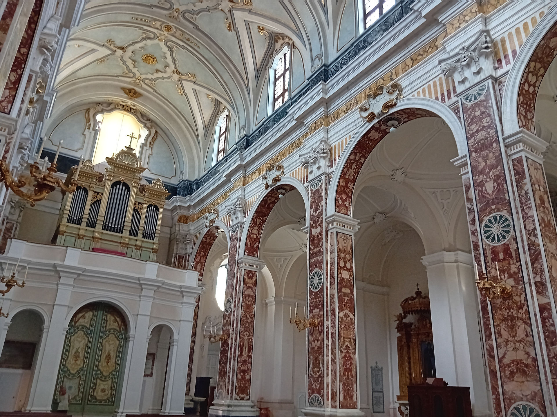 Side aisle and organ loft front front of nave
