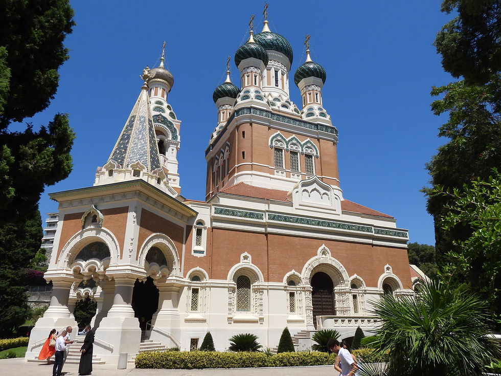Exterior view of the Nice Cathédrale Orthodoxe Russe Saint-Nicolas, Nice, Provence-Alpes-Côte d'Azur, France