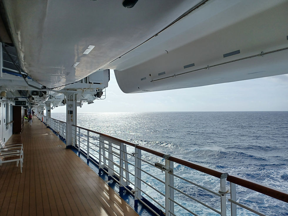 Deck 7 outside, under emergency boats