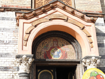 Detail over entry to Assumption Church, Brasov