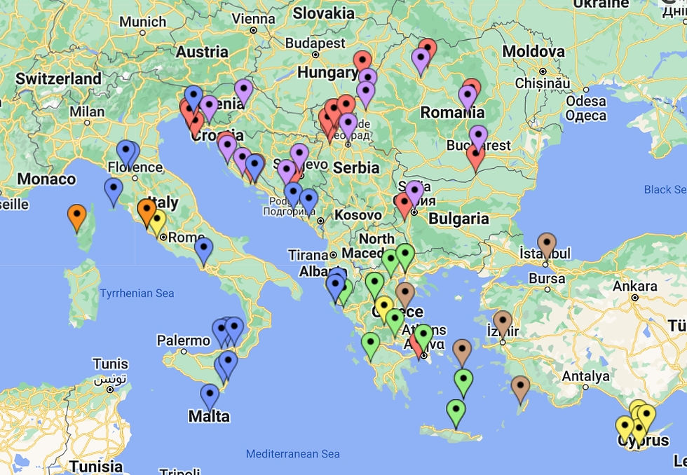 Map of the destinations visited on this trip
