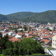 Hilltop view looking west fromt he unfinished orthodox cathedral in Mostar