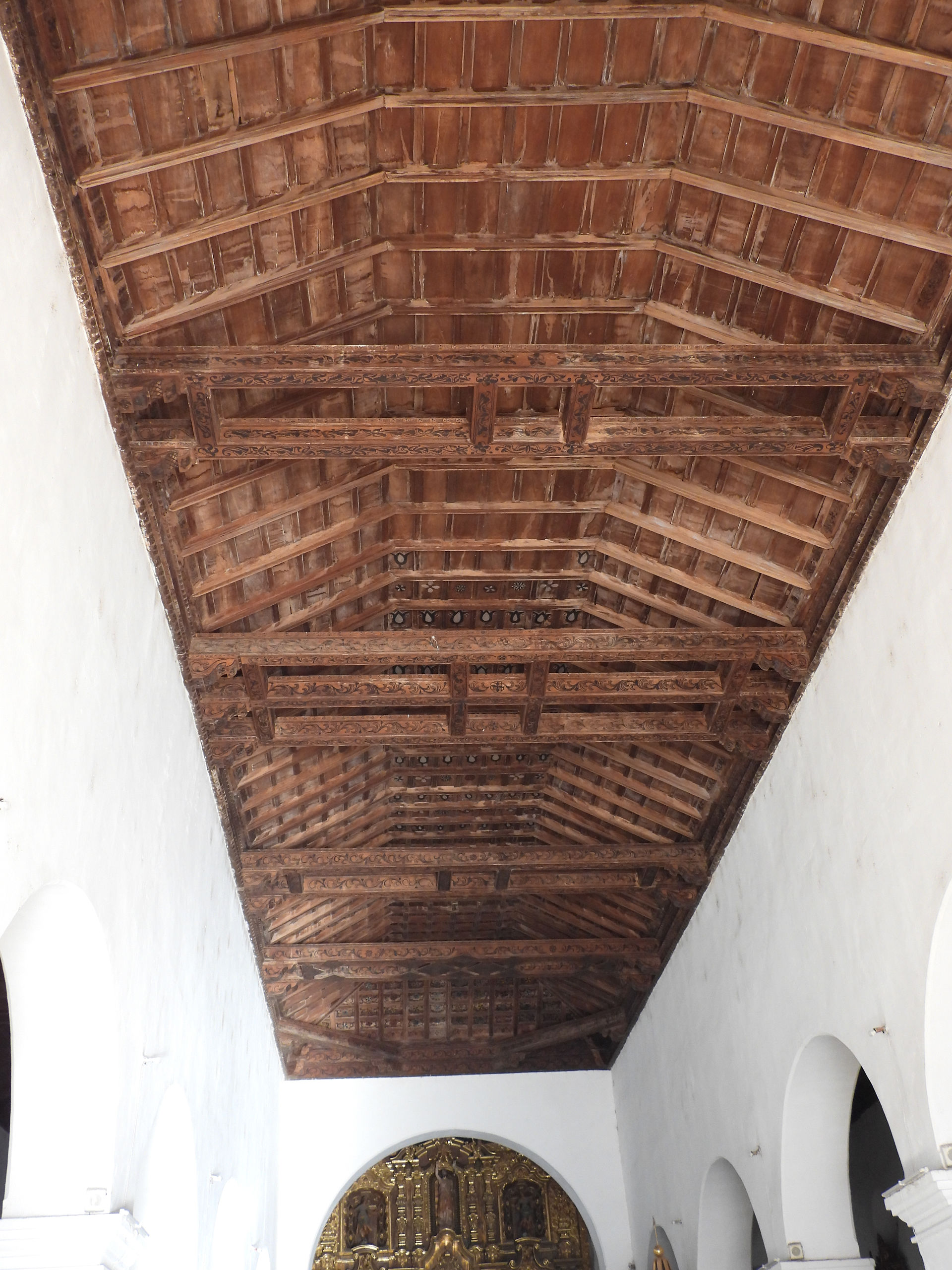 Wooden beams in church vault