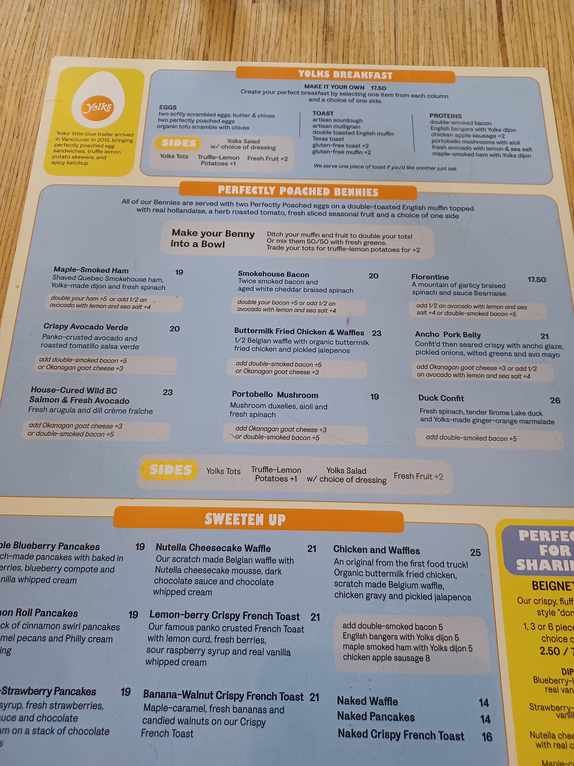 Breakfast menu at Eggs