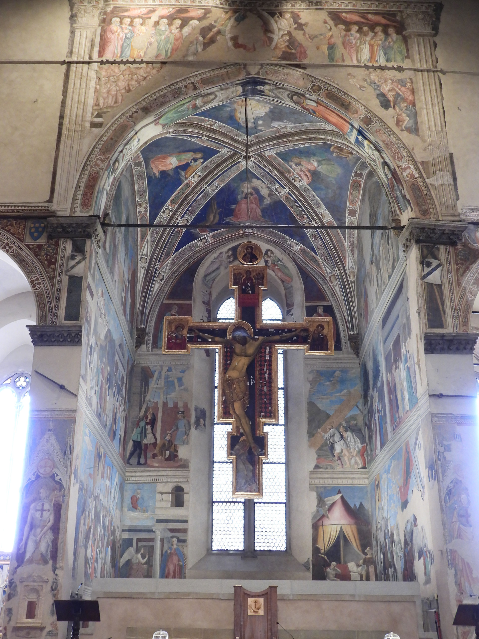 Crucifix in front of chapel of Della Francesca fresco cycle, Arezzo