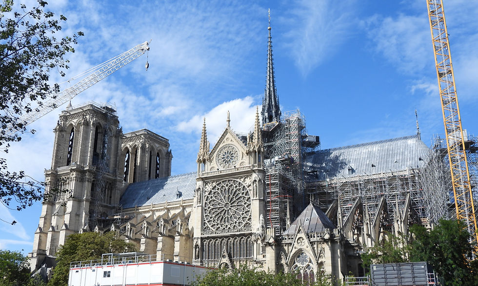 A view of the south facade of Notre-Dame Cathedral in Paris