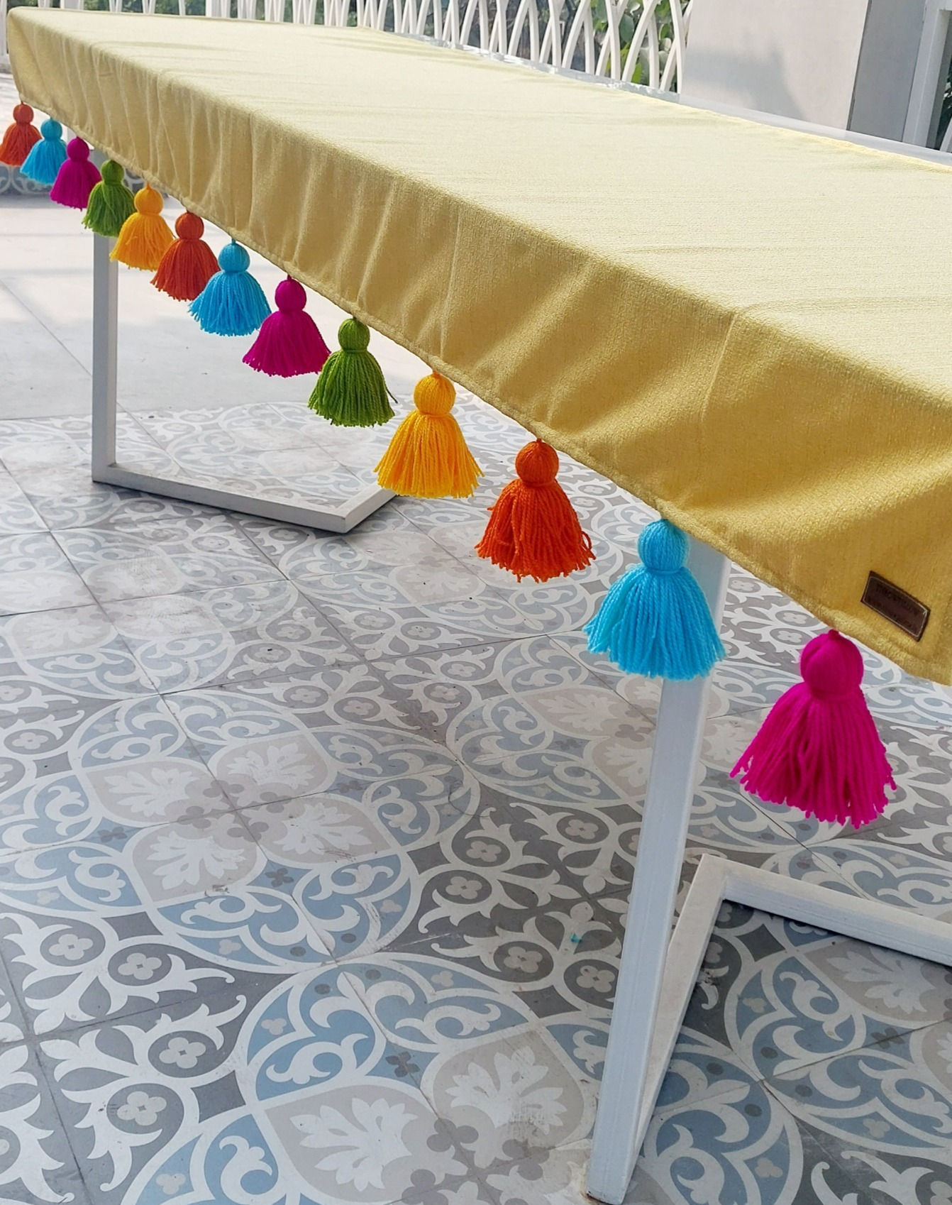 Solid Lemon Yellow with Multicolor Tassel Table cover