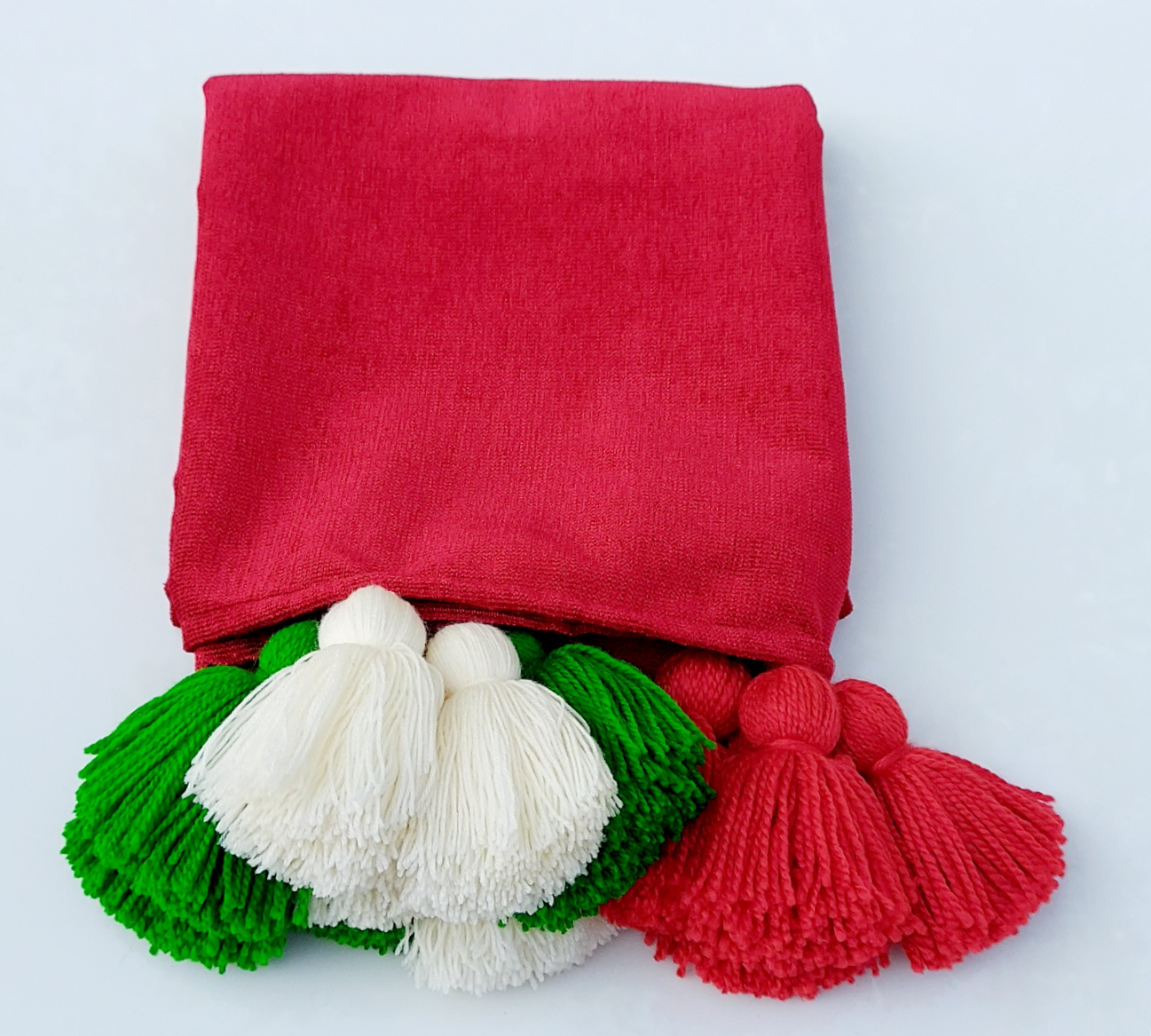 Solid Red with Multicolored Tassel Table cover
