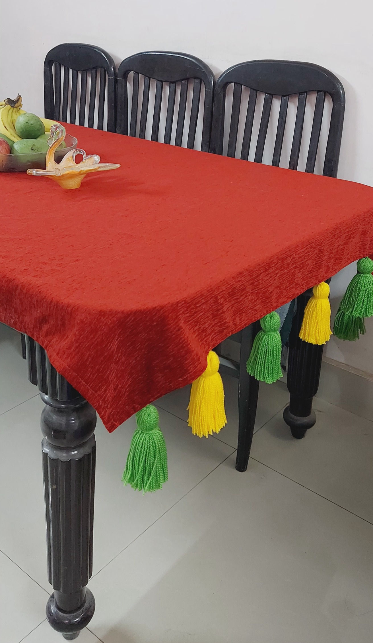 Solid Red Tassel Table Cover