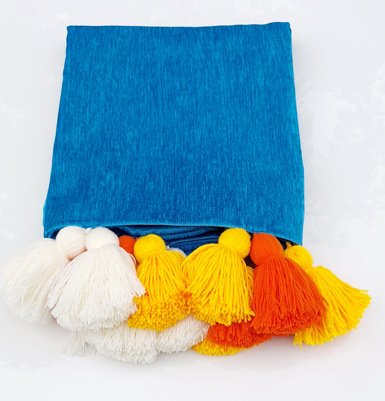 Solid blue with Multicolor Tassel Table Cover