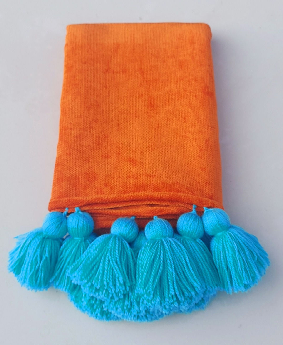 Solid Orange with Blue Tassels Table cover