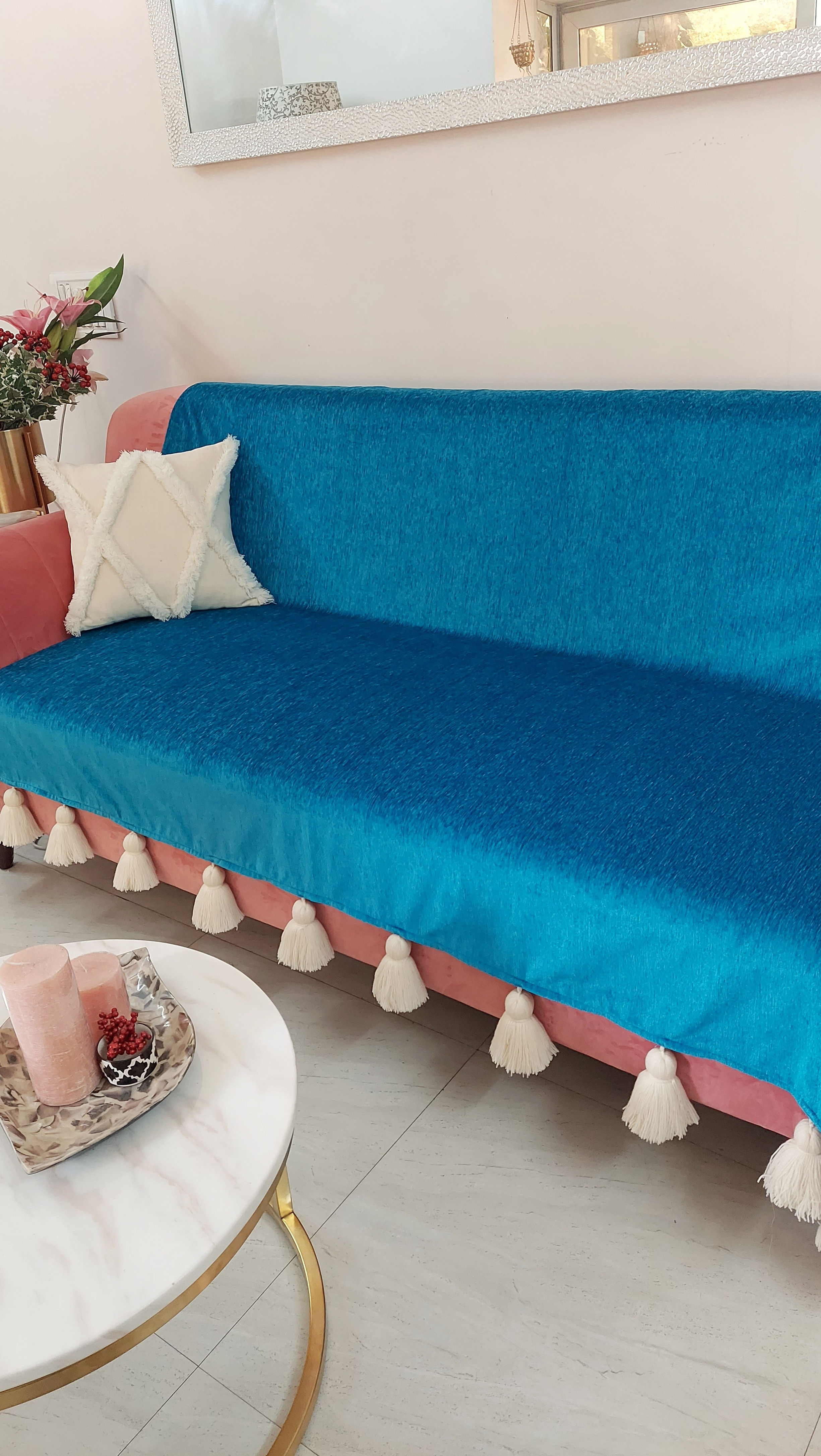 Teal Blue Curve Corner Sofa Cover