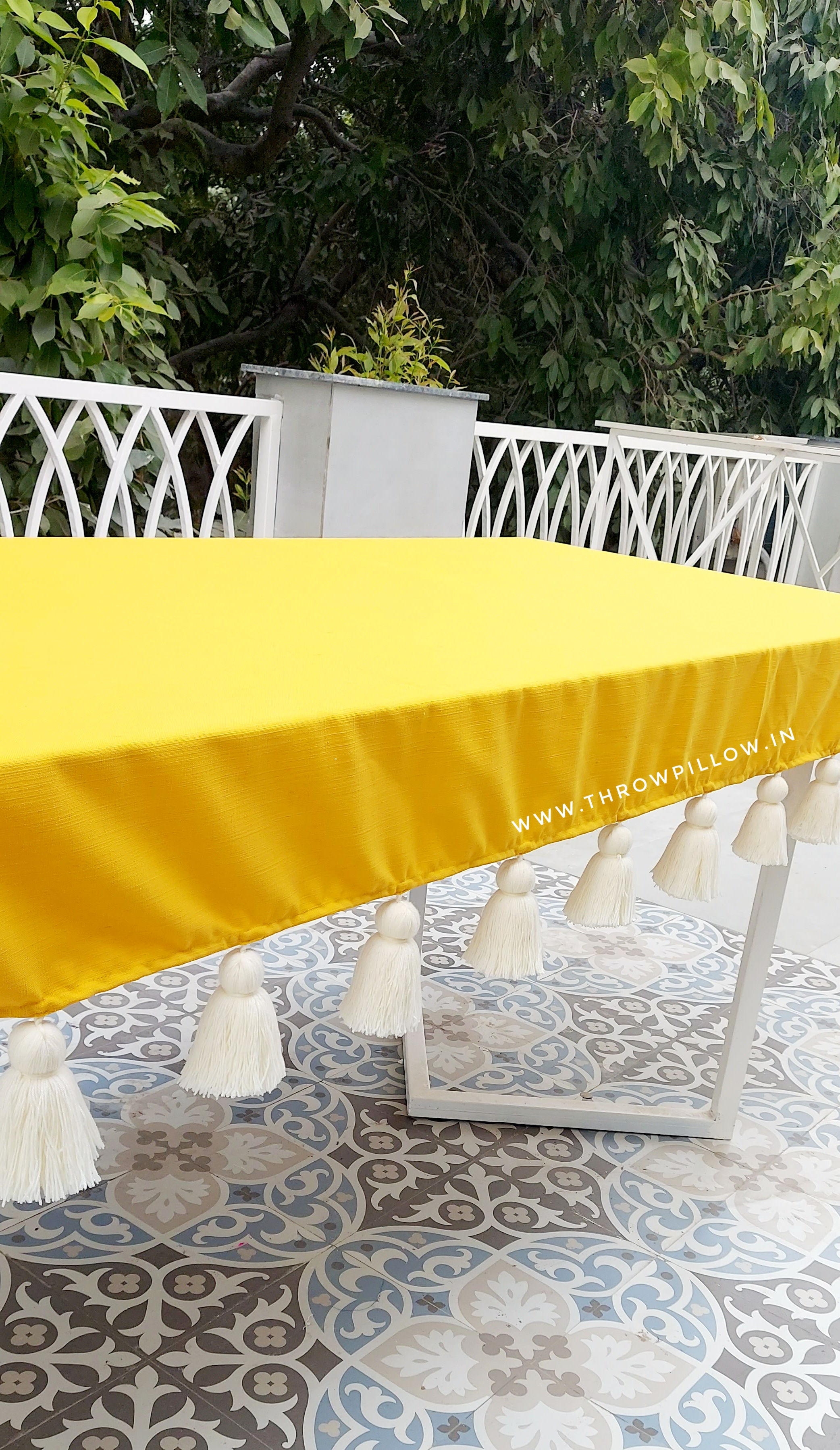 Solid Yellow with White tassel Table cover
