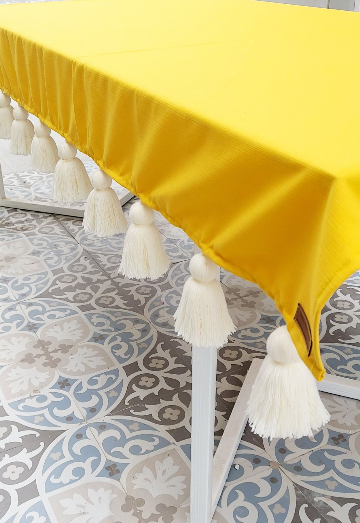 Solid Yellow with White tassel Table cover