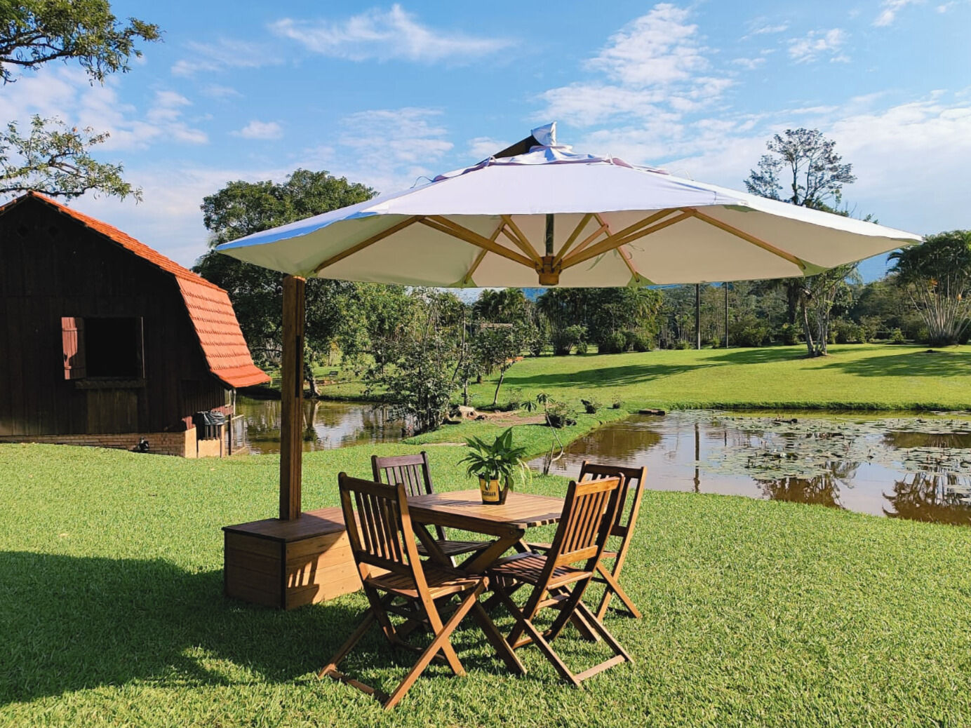 Omb. lateral Wood 3m - Madeira Maciça - TECIDO BAGUM