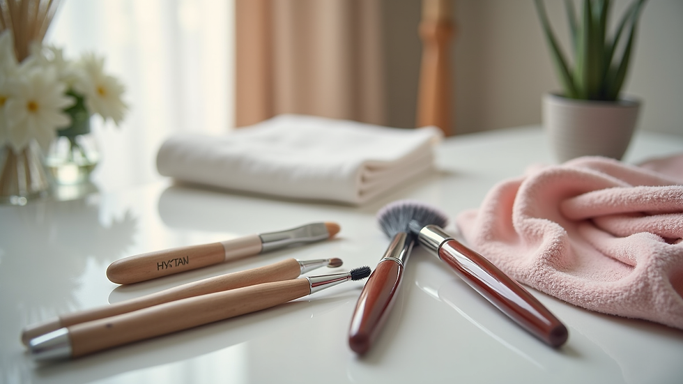 Close-up view of beauty therapy tools arranged neatly on a table