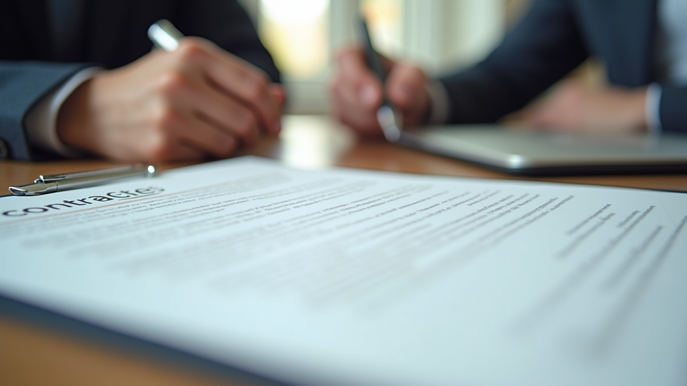 Close-up view of contract document with pen on table