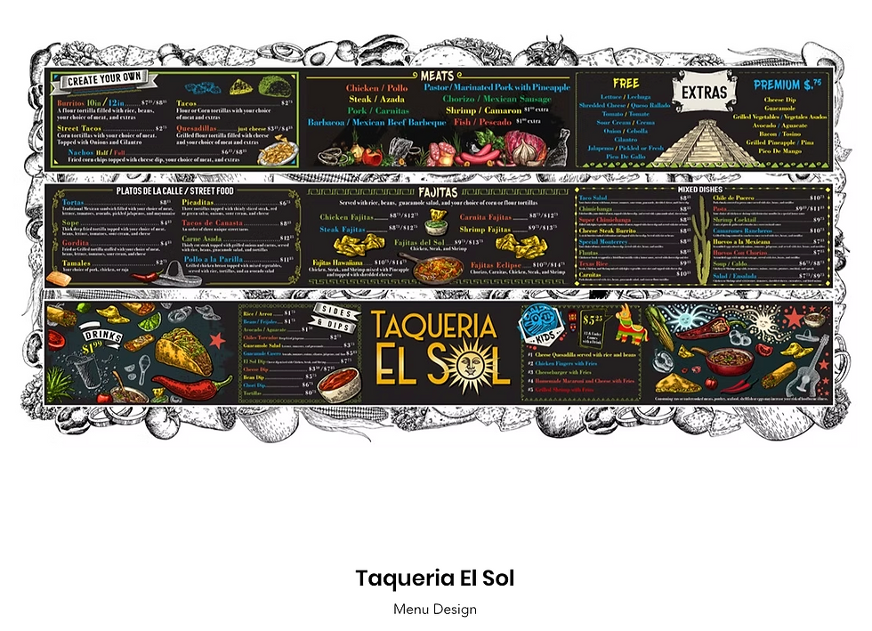 Taqueria El Sol Above Counter Menu Design
