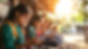 AdobeStock_1026017111 Students learning on mobile phones outdoors in a rural area without