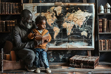 older black man with black child holding a book