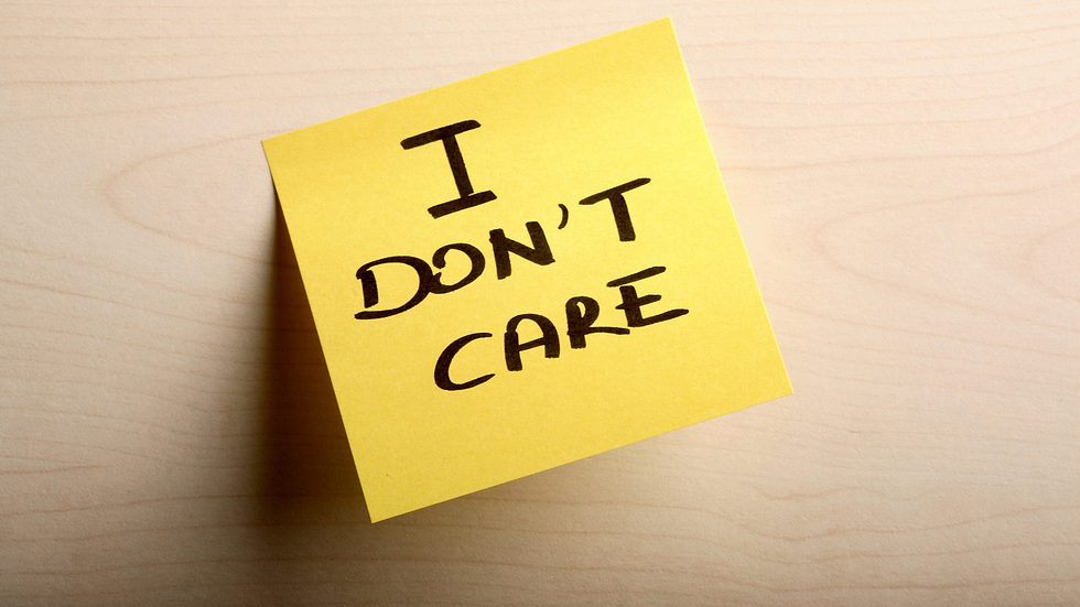 written "I don't care" on sticky note