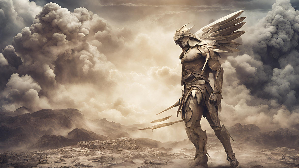 An illustration of an armed angel symbolizing the transformation of adversities into advantages