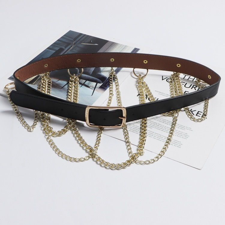 Thumbnail: Gothic faux leather  waist belt with metal chains