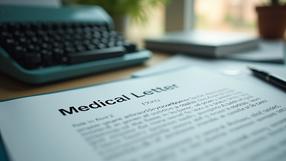 Close-up view of a typed medical letter on a desk