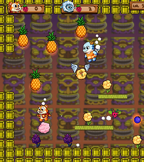 Battle Mode where 4 players are collecting pineapples