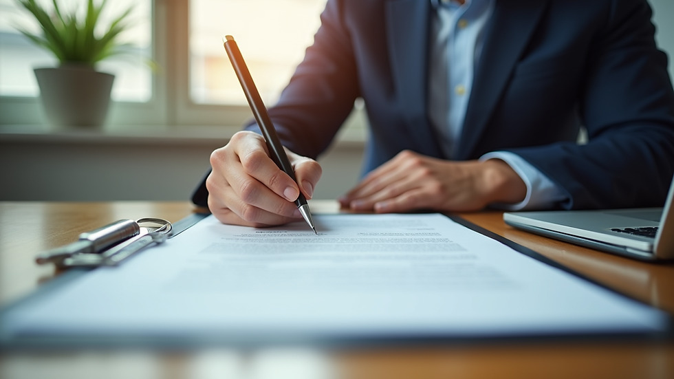 Eye-level view of a mobile notary signing documents at a client’s office
