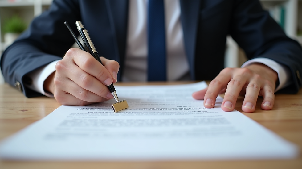 Eye-level view of a notary public stamping a family law document