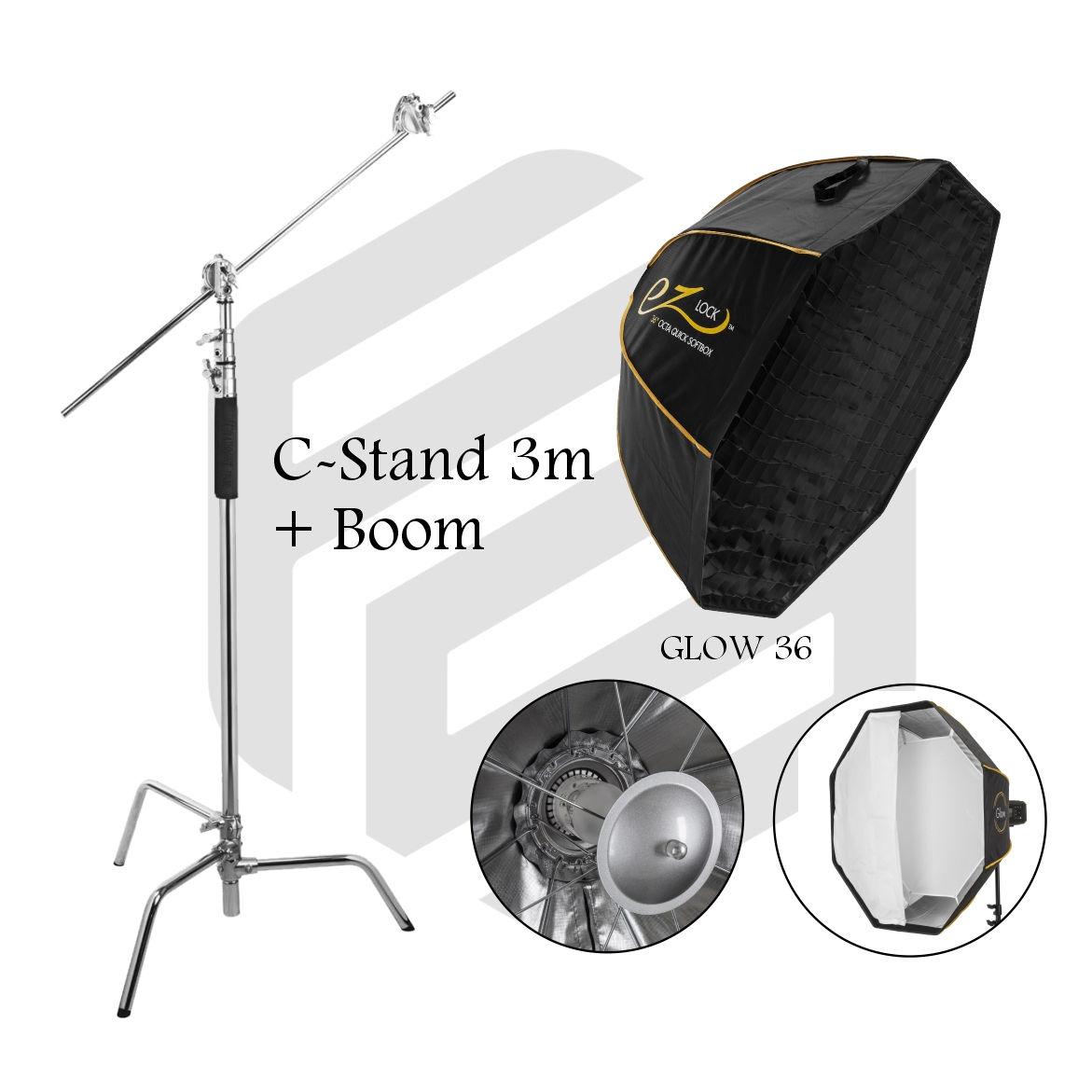 C-Stand con Brazo (3 mtrs) + Softbox Glow 36"