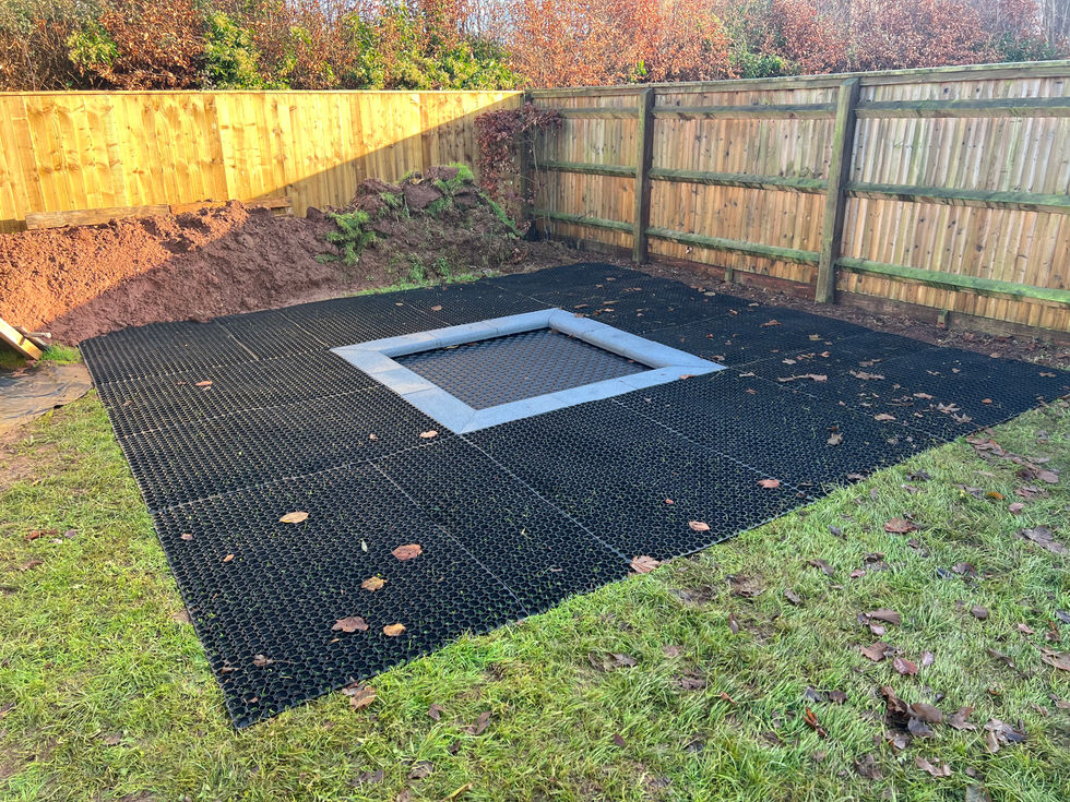 Low rebound outdoor trampoline with safety matting around and protective rubber edging