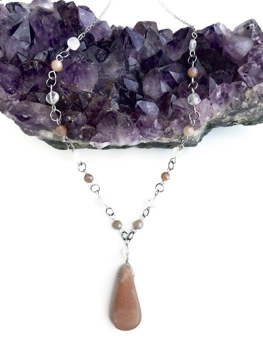 Mystic Sunstone and Rainbow Moonstone Necklace with Peach ...