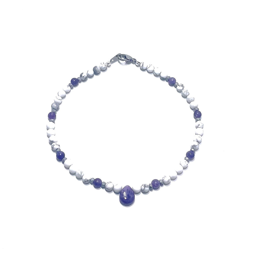 Lepidolite, Hematite and Howlite Healing Crystal Anklet handmade by Soul Sisters Designs
