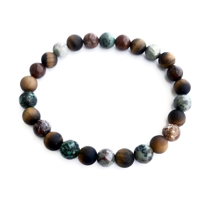 African Turquoise, African Opal and Matte Tigers Eye Men's Healing Crystal Bracelet handmade by Soul Sisters Designs