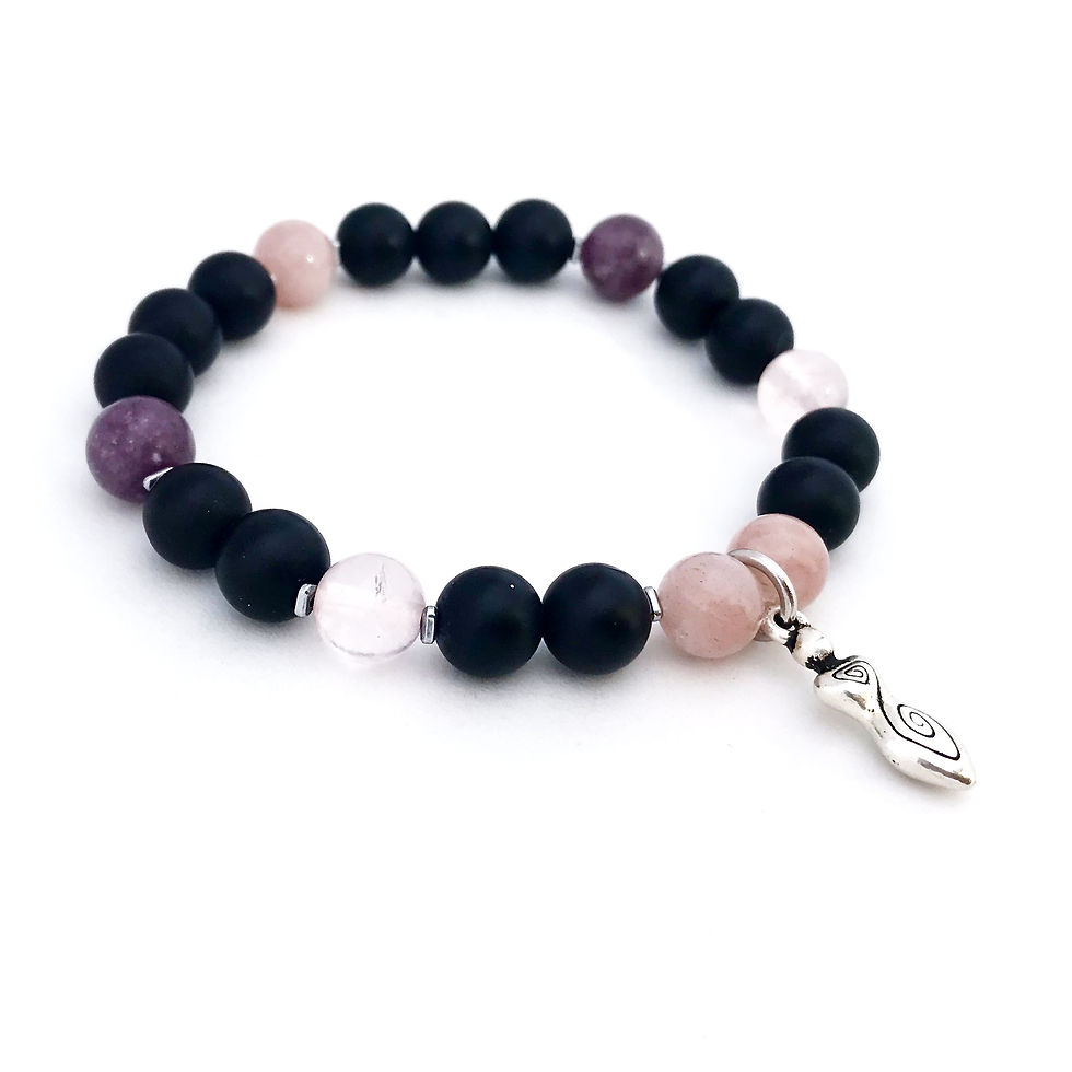 Peach Moonstone, Rose Quartz, Lepidolite, Hematite and Onyx Healing Crystal Bracelet Spiral Goddess handmade