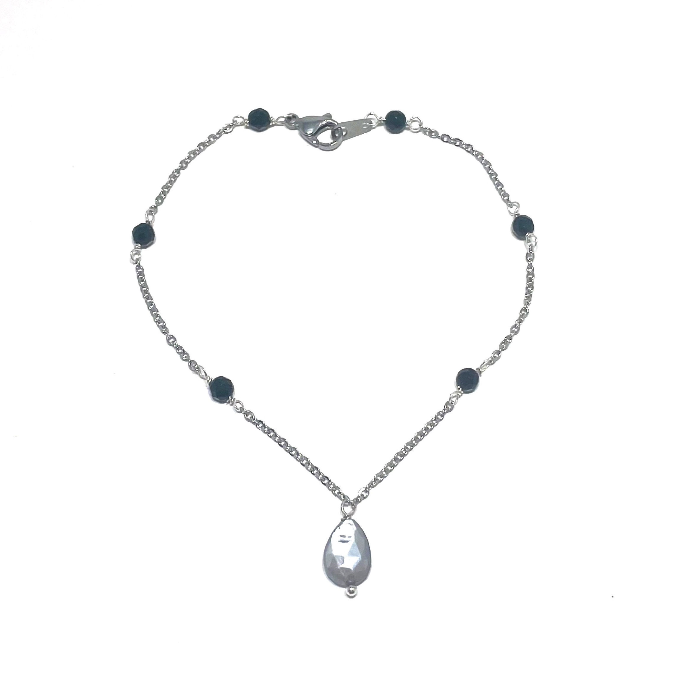 Mystic Moonstone and Onyx Healing Crystal Anklet handmade by Soul Sisters Designs